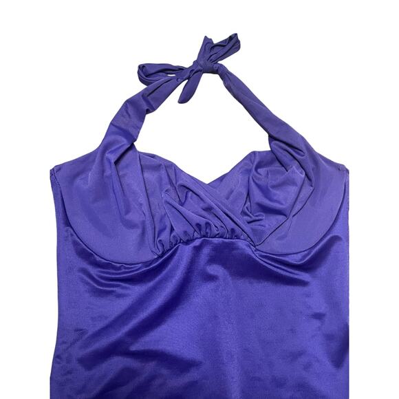 Miraclesuit Womens Purple Blue Halter Underwire Ruched Bust Swimsuit 10 Slimming - Picture 2 of 9